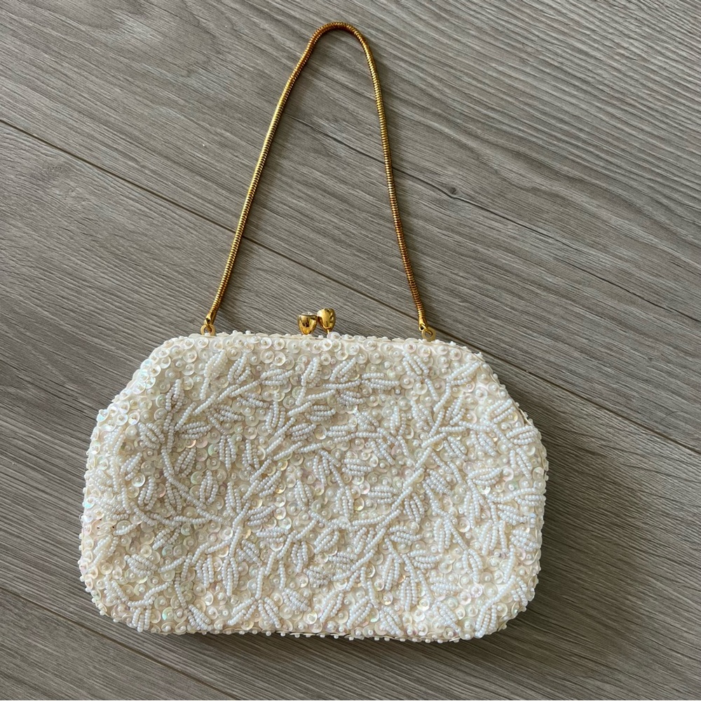 VTG Hand Beaded Sequin Purse Handbag Coquette Made in Hong Kong Vintage